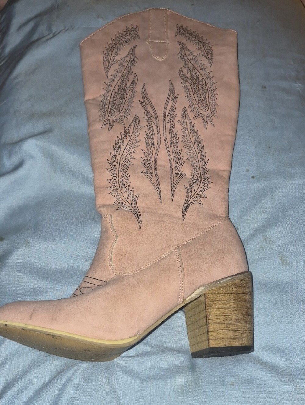 Suede Pink Western  Boot with Embroidered Detail - Picture 8 of 10